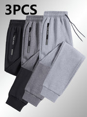 3-Pack Men'S Casual Sports Straight Leg Pants | Loose Fit, Ideal for Gym Training, Holiday Outings, and Outdoor Activities, All-Season, Drawstring Closure, Fiber