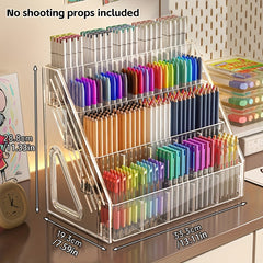 1pc LDQ Large Capacity Acrylic Pen Holder Organizer with Multi-Compartment Storage - Heavy-Duty Plastic Desk Organizer with Compartments for Pencils, Markers, Brushes, School Supplies, Office & Home - Space-Saving Modern Pen
