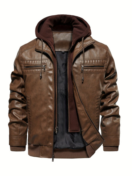 Men's Casual 2in 1 Jacket, Chic Bomber Jacket Biker Jacket with Zipper Pockets