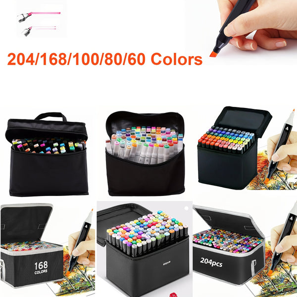 204/ 168/100/80/60 Colors Coloring Pens, Christmas Art Supplies Art Markers with Bag, Dual-Tip Graffiti Pens for Adults Coloring, Alcohol-Based Drawing Pens for Sketching Illustration - Perfect Easter Gifts, Mother's Day Gifts Suitable for Painting