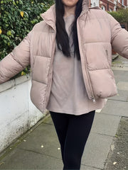 Fitted Detachable Hooded Puffer Jacket, Women Winter Basic Warm Coat with Removable Hood Zip Deep Pockets