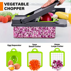 16-In-1 Vegetable Chopper - Multifunctional Manual Food Slicer, Kitchen Vegetable Slicer with Container, Onion, Carrot, Garlic, And Non-Rechargeable Plastic Kitchen Small Tool Set with Drainage Basket