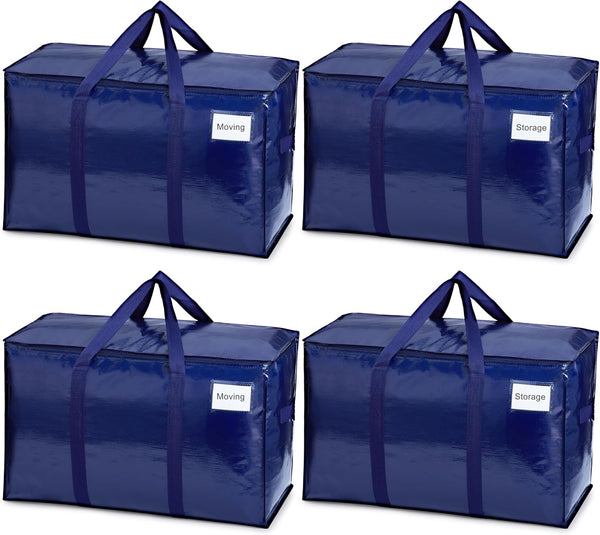VENO 8 Pack Extra Large Moving Storage Bags with Zips, Heavy-Duty Organizer Tote, Moving Box Alternative, Packing Supply, Clothes Storage Bin, Tag Pocket for Label, Water-Resistant (Clear, 8 Pack)