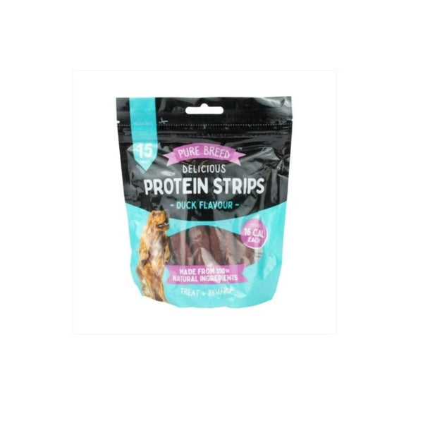 Delicious Protein Strips Duck Flavour, High Protein Dog Treats, Chewy Training Snacks, Easily Digestible in Resealable Pack