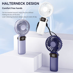 4-in-1 Foldable Mini Handheld Fan with LED Digital Display, Neck Lanyard & Aromatherapy – USB Rechargeable Portable Cooling Fan for Office, Travel, Outdoor & Daily Use – Lightweight, Quiet, 5-Speed Adjustable, Long Battery Life