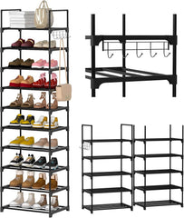 Shoe Rack 10 Tiers Shoe Storage Organiser, Sturdy Space-saving Shelf Tall Shoe Racks, Up to 20-25 Pairs Narrow Shoes Rack Stand for Dress Bedroom, Bathroom, Hallway, Outdoor, 30D x 40W x 175H cm,Black