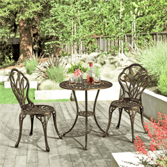 Costoffs 3pcs Patio Bistro Table Set with Umbrella Hole Outdoor Furniture Antique Aluminium Chair Rose Vine Dining Set for Garden Backyard Porch Balcony Lawn Pool