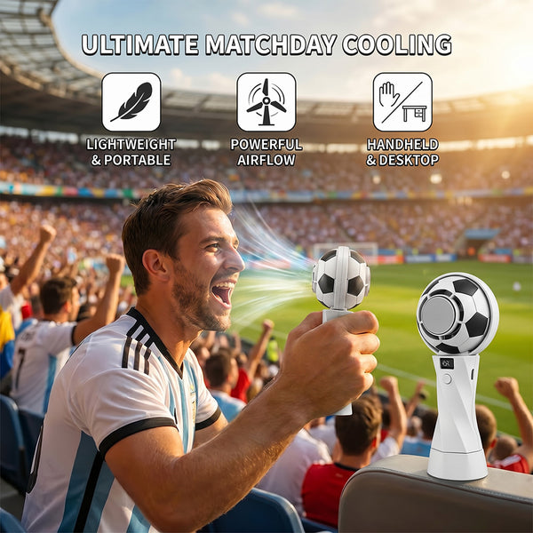 Portable Football Design Handheld Fan, USB Rechargeable Mini Fan, High-Velocity Portable USB Cooling Fan with Digital Display, Mini Soccer Desk Fan for Sports & Travel