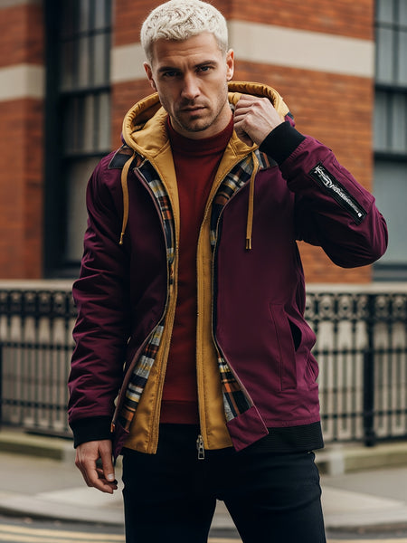 Pearson OBM Men'S Winter New Korean-Style Hooded Jacket, a Casual And Trendy Outerwear, Solid Color, Formal Style, with Zipper Details