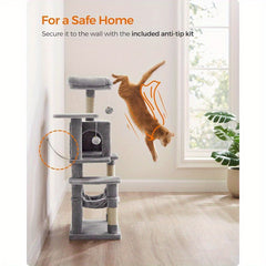 Multi-Level Cat Tree, Cat Tower Condo With 4 Scratching Posts, Hammock, Cave, Toys
