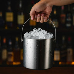 Double-Walled Stainless Steel Ice Bucket with Handle Keeps Cocktails, Beer, Wine Champagne Cold Longer Perfect for Home, Bars, Parties Outdoor Events