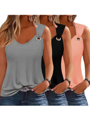 Three-Pack Women's Tank Tops Summer Sleeveless Loose Fit Eyelet Neck Solid Color Basic Shirts