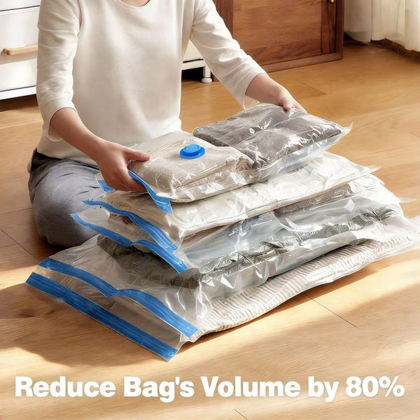 11pcs Vacuum Compression Storage Bags Set with Portable Hand Pump - Large + Medium + Small + Hand Pump - Suitable for Bedding, Clothes, Travel Essentials, Luggage Vacuum Seal Bags, Thickened Material, No Electricity Required