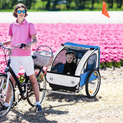 2-Seat Child Bike Trailer Bicycle Wagon for Kid W/ Seat Belt Hitch Coupler