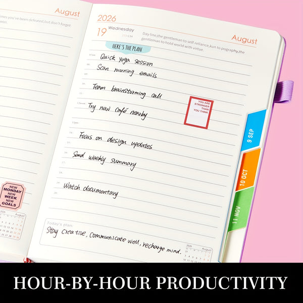 2026 Diary, A5 Diary Planner Daily and Monthly, Diary Page a Day Form January 2026 to December 2026, with Monthly Tabs | 4 Planning Stickers | Inner Pocket, 21.5 X 14.5cm