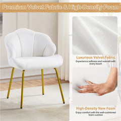 Costoffs Velvet Accent Chair Modern Side Chair Vanity Chair Leisure Chair with Shell-shaped Backrest and Golden Metal Legs, Versatile Use Lounge Chair for Living Room/Bedroom/Home Office/Kitchen, White/Pink