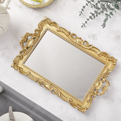 Luxury and Retro Style Bathroom Mirror Tray, Decorative Tray for Bathroom, Plastic Tray for Bathroom Countertop, Cosmetic and Jewelry Storage Tray, Golden Square Tray