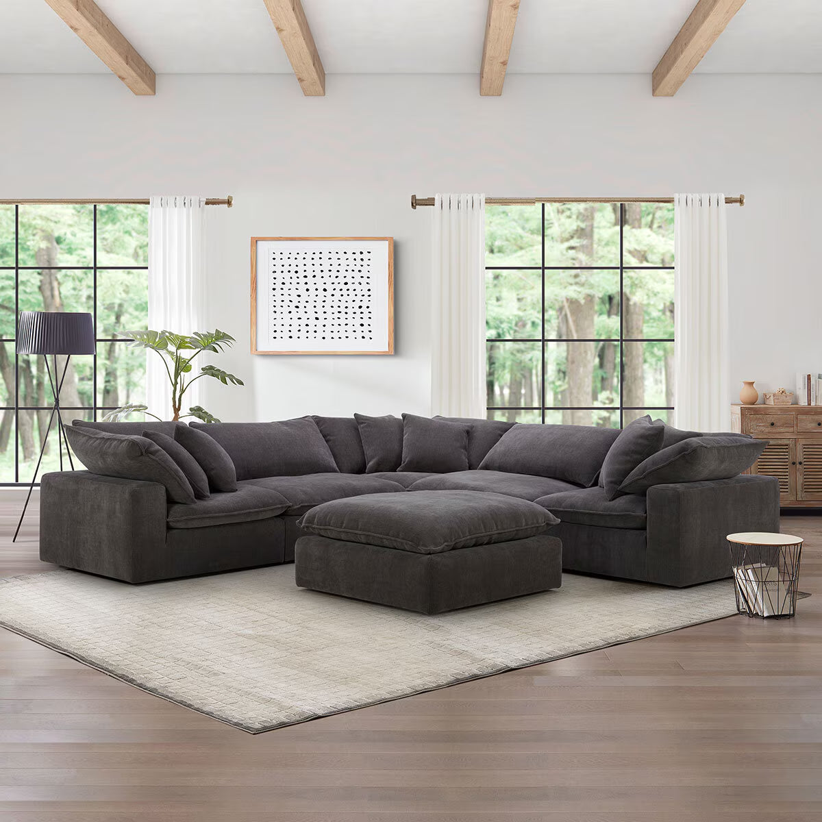 Aiden & Ivy Sereen Dark Grey Fabric 6 Piece Modular Sofa