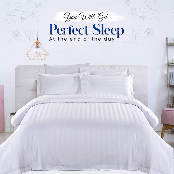 Luxurious Hotel Quality Egyptian Stripe Duvet/Quilt Cover Bedding Set with Pillowcases All Sizes Bedding Set - 3pcs Hypoallergenic Satin Stripes Microfiber Duvet Quilt Cover with Pillow Cases - Soft Comfortable, Durable Breathable & Anti-Wrinkle Duvet Cov