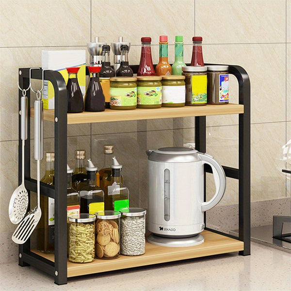 Two-Tier Spice Rack for Organizing Kitchen Countertops, Coffee Bar Shelf, Countertop Spice Organizer, Compact Shelf for Home, Office, And Kitchen