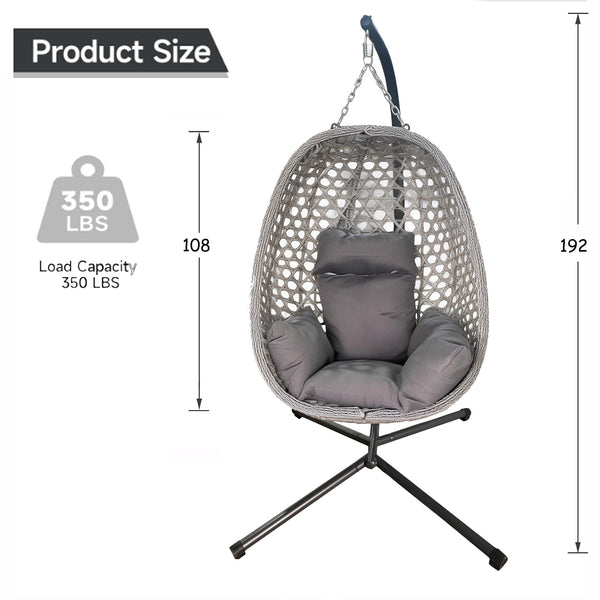 Garden Patio Swing Hanging Chair Hammock With Steel Stand Cushion Rattan Folded Dark Grey