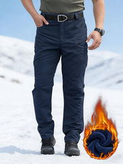 Men's -Lined Tactical Cargo Pants for Winter, New Multi-Functional Pockets, Softshell Stretch Warm Fabric, Windproof, Durable, Tear-Resistant, Suitable for Middle-Aged and Elderly, Outdoor Hiking, Travel, Snowy Weather, No Belt