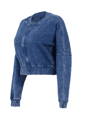 Women Acid Wash Zip Tracksuit Straight Leg Joggers - Stylish Female Jacket - Womenswear Full Sleeve Casual Comfort Zip Style Drawstring Pant