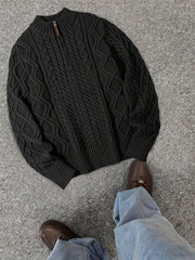 2025 Winter American Stand-Up Collar Half-Zip Knit Aran Sweater Mr. Pony Knitwear Pullover Card