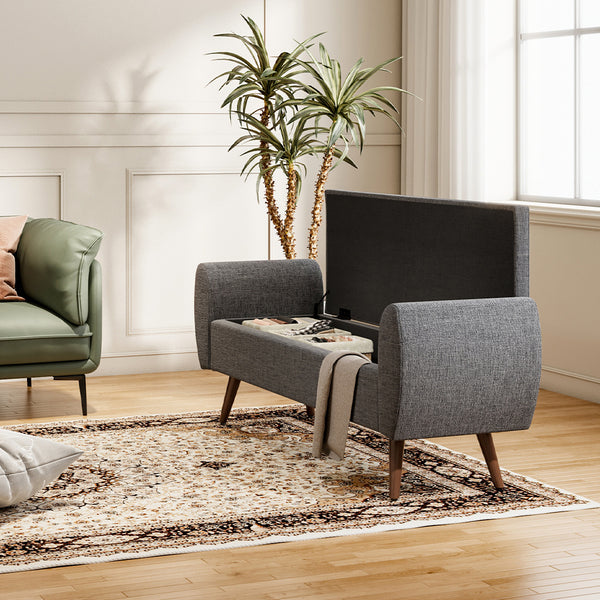 1pc Upholstered Bench Chiar With Storage Box, Padded Bench With Storage Space, Window Seat Bench, End of Bed Bench, Shoe Bench, Footstool With Wooden Legs For Hallway, Living Room, Bedroom, 153*46*54cm