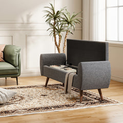 1pc Upholstered Bench Chiar With Storage Box, Padded Bench With Storage Space, Window Seat Bench, End of Bed Bench, Shoe Bench, Footstool With Wooden Legs For Hallway, Living Room, Bedroom, 153*46*54cm