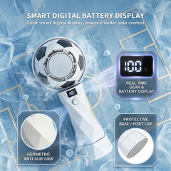 Portable Football Design Handheld Fan, USB Rechargeable Mini Fan, High-Velocity Portable USB Cooling Fan with Digital Display, Mini Soccer Desk Fan for Sports & Travel