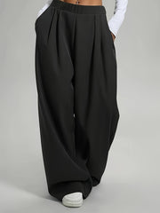 Elegant Set of Two Solid Color Casual Wide-Leg Pants