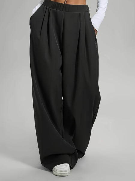Elegant Set of Two Solid Color Casual Wide-Leg Pants