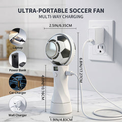 Football Shaped Handheld Mini Fan for Outdoor, 3000mAh Portable Soccer Fan Cooling Desk USB Fan, Outdoor Travel Stadium Watching Sports Game Summer Cooling Gift for Dorm Home Office