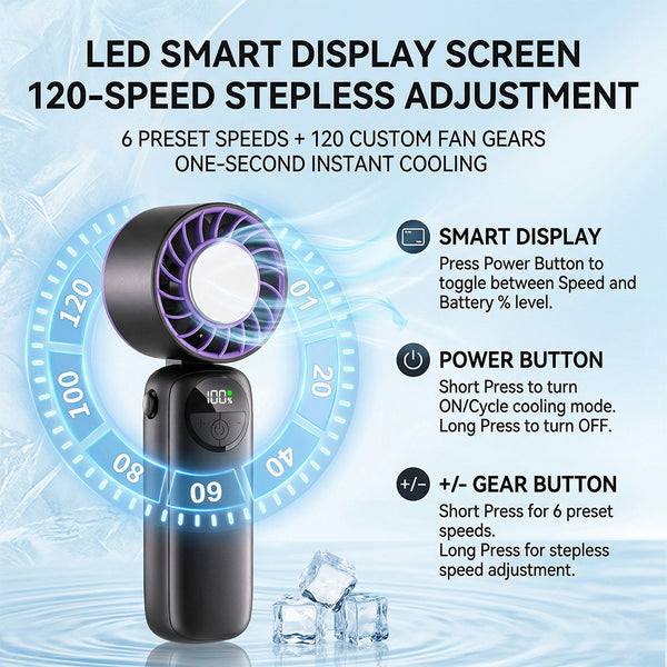 Portable Handheld Fan, 2-in-1 High-Speed Cooling Fan: Built-in Gel Ice Pack for summer, Perfect for Office, Travel & Outdoors