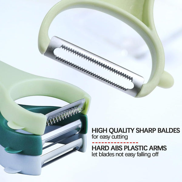 Vegetable Peelers for Kitchen, 3 Stainless Steel Blades Straight/Serrated/Julienne Peeler, Y Shape for Carrot Cucumber Potato Veggie Fruit (3 Color Set, Regular-Steel Blades)