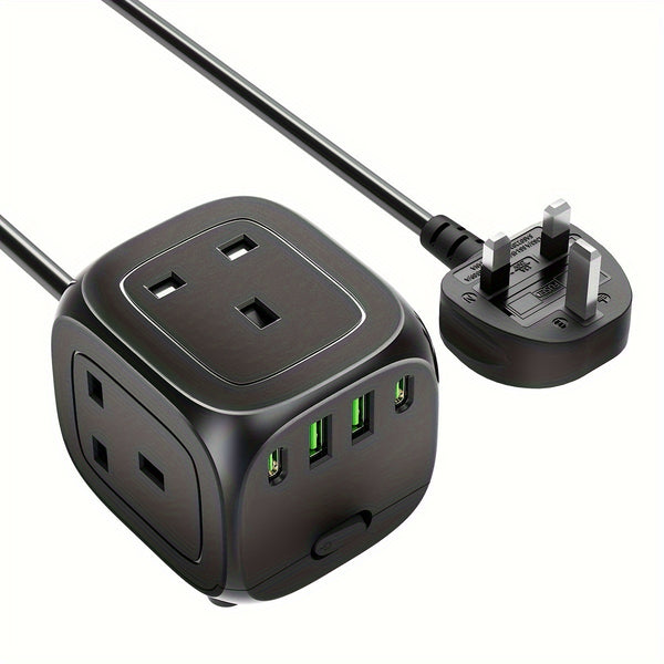 P34-UK HULKER Extension Lead with USB Slots 13A Power Strips 3 Way 4 USB Ports Surge Protector Smart Extension Lead UK Power Strips with 1.5m Bold Extension Cord 13A 3250W
