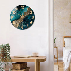 Green Marble Wooden Wall Silent Clock