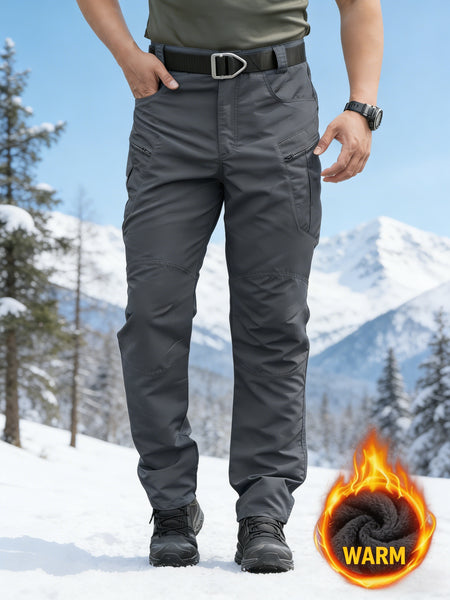 Men's -Lined Tactical Cargo Pants for Winter, New Multi-Functional Pockets, Softshell Stretch Warm Fabric, Windproof, Durable, Tear-Resistant, Suitable for Middle-Aged and Elderly, Outdoor Hiking, Travel, Snowy Weather, No Belt