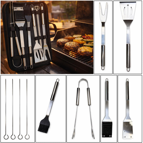 6 Piece BBQ Tool Set Stainless Steel Barbecue Tool Set with Carry Case for Grill, Camping, Outdoor Cooking