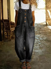 2026 New Women'S Retro Summer Clothing, Denim Dungarees Jumpsuit with Pockets, Wide-Leg Pants, Straight-Leg Trousers, Jeans, Fashion Versatile Outfits for Lady, Suit for Spring/Summer/Autumn, Loose Fit, Perfect for Casual Occasions/Commute