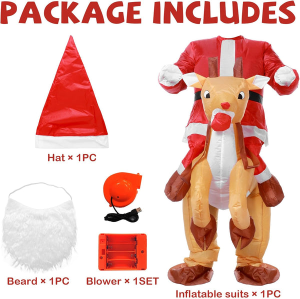 Santa Funny Adult Inflatable Costume Party Costume Santa Ride on Elk Reindeer Suit Xmas Carnival Halloween Party Costume Prop for Adult