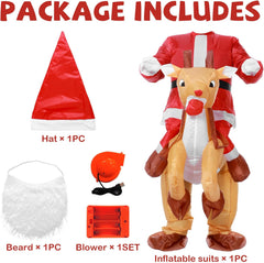 Santa Funny Adult Inflatable Costume Party Costume Santa Ride on Elk Reindeer Suit Xmas Carnival Halloween Party Costume Prop for Adult