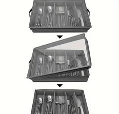 1pc 5-Compartment Fabric Flatware Organizer with Clear Lid - Portable Tension-Mounted Utensil Storage Box for Kitchen, Camping, Picnics - Chopsticks, Knife, Fork, Spoon Organizer, Picnic Flatware Holder | Stylish Table Accessory | Tension Mount Closure