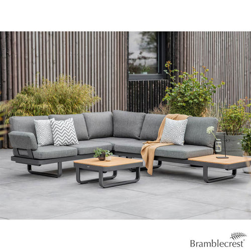 Bramblecrest Montpellier Modular Corner Sofa Patio Set with Teak Side & Coffee Tables