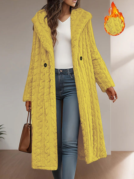Fashionable Long Hooded Solid Color Cardigan Coat, Autumn/Winter Thickened Plush Outerwear, Warm, Versatile, and Suitable for Commuting