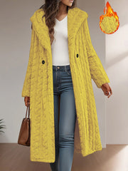 Fashionable Long Hooded Solid Color Cardigan Coat, Autumn/Winter Thickened Plush Outerwear, Warm, Versatile, and Suitable for Commuting