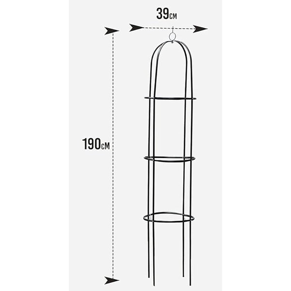 Steel Garden Obelisk Plant Support Trellis 1.9m | Black Weather-Resistant Metal Cylindrical Frame for Climbing Plants (Plant Not Included)