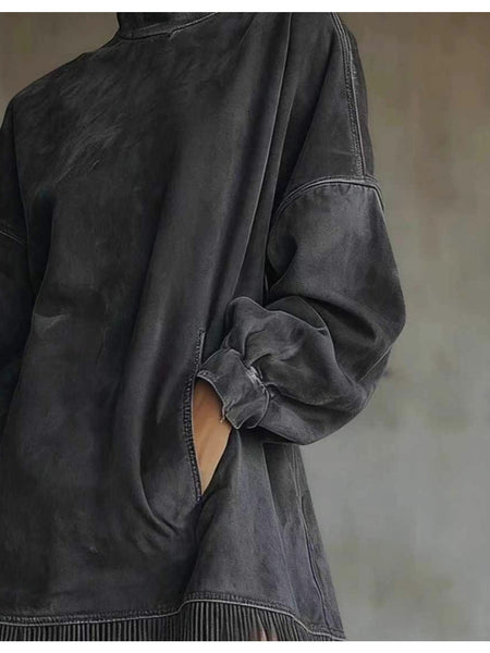 A High-Neck Dress for Women Featuring Fringes, a Loose Fit, Long Sleeves, And Pockets. This Bohemian-Style Skirt Is Perfect for The Relaxed Fashion of Autumn And Winter. It'S Great for Street Style, Holiday Trips