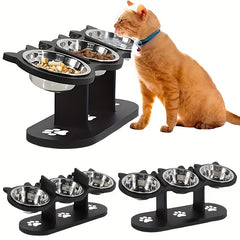 Adjustable Three Bowl Dog Cat Feeder Elevated Raised Stand Food Feeding Pet Bowl